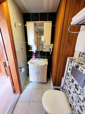 a small bathroom with a sink and a toilet at Masif House in Istanbul