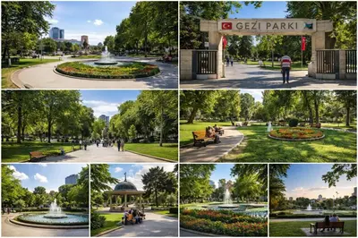 a collage of photos of a park at La Pera Suites Hotel in Istanbul