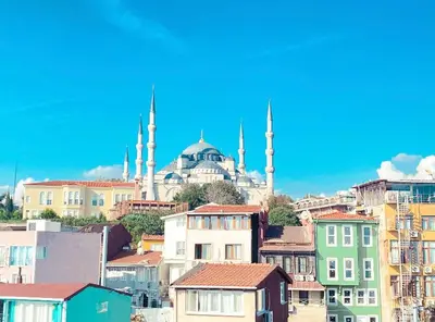 a view of a city with a mosque in the background at sahar sultan hotel in Istanbul