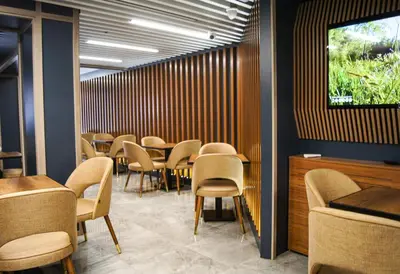 a row of tables and chairs in a restaurant at Hotel Grand İstanbul in Istanbul