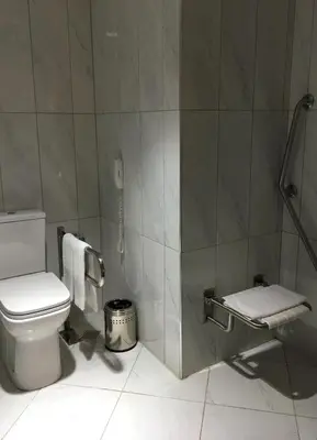 a bathroom with a toilet and a phone on the wall at Tuyap Palas in Istanbul