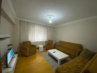 a living room with a couch and a tv at 2 bedrooms central area located appartment 2 floor in Istanbul