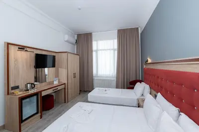 a hotel room with a bed and a tv at Olimpic Hotel in Istanbul
