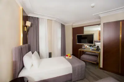 a hotel room with a bed and a television at Yusufpasa Konagi - Special Class in Istanbul