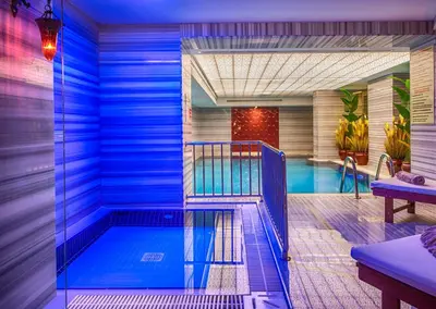 a swimming pool in the middle of a house at Hotel Yasmak Sultan in Istanbul