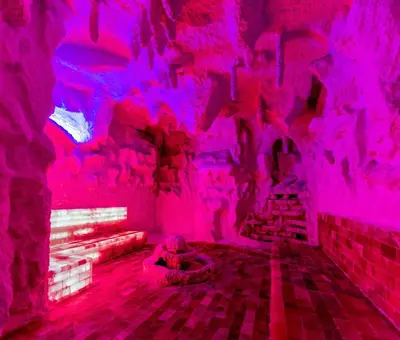 a room with pink lights in a building at Hotel Çelik Palas Convention Center & Thermal SPA in Bursa