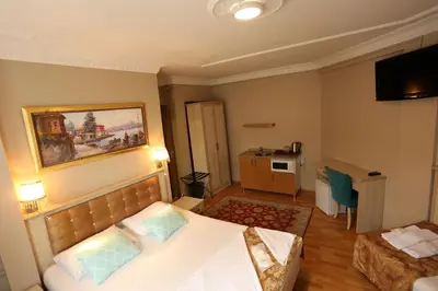 a bedroom with a bed and a television in it at Hotel Tashkonak Istanbul in Istanbul