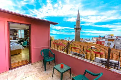 a balcony with a view of a city at Hotel Tashkonak Istanbul in Istanbul