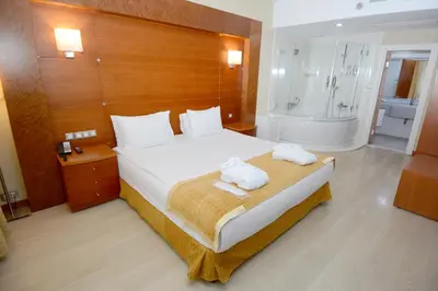 a bedroom with a large bed and a shower at Holiday Inn Istanbul City by IHG in Istanbul
