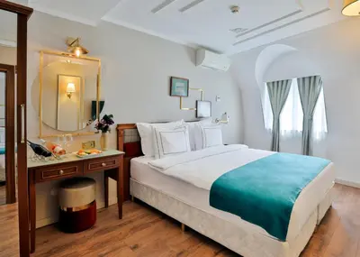 a bedroom with a large bed and a mirror at Orient Express & Spa by Orka Hotels in Istanbul