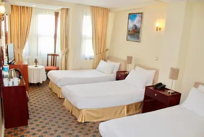 a hotel room with three beds in a room at Hotel Historia-Special Category in Istanbul