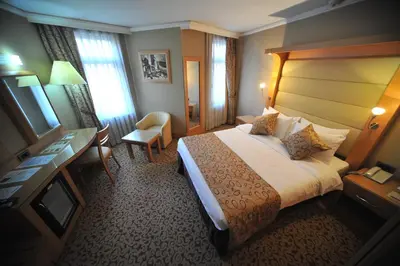 a hotel room with a bed and a desk at Grand Star Hotel Bosphorus & Spa in Istanbul