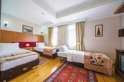 a hotel room with two beds and a television at Hippodrome Hotel in Istanbul