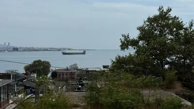 a boat in the water with a ship in the distance at Cosmopolitan Park Hotel in Istanbul