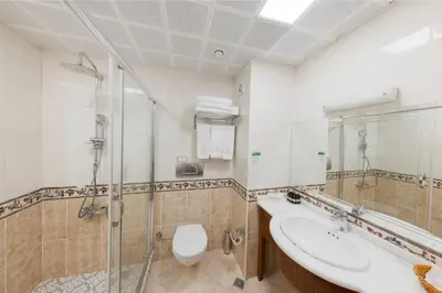 a bathroom with a sink and a toilet and a shower at Seven Hills Hotel - Special Category in Istanbul