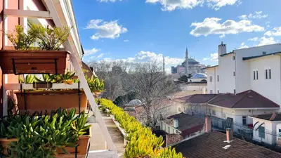 a view from the balcony of a building with plants at Sude Konak in Istanbul