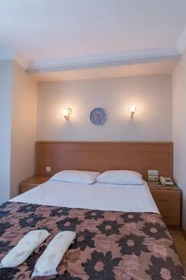 a bedroom with a bed with two pillows on it at Deniz Houses in Istanbul