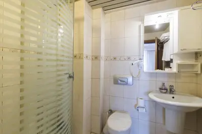 a bathroom with a toilet and a sink and a shower at Deniz Houses in Istanbul