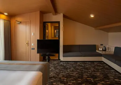 a hotel room with a bed and a couch at Tan Hotel - Special Category in Istanbul