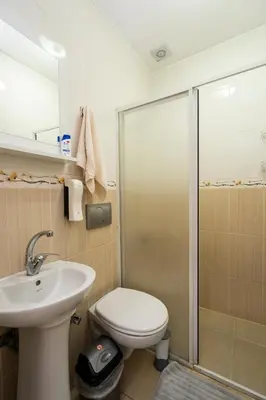 a bathroom with a toilet and a sink and a shower at Blue Mosq- Three Storey Detached Villa in Istanbul