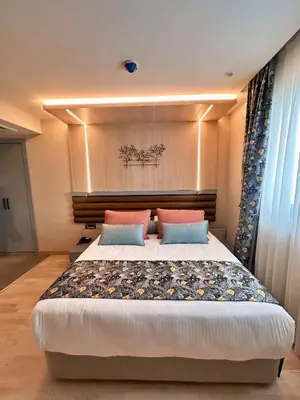 a bedroom with a large bed with two pillows at Hotel Sapphire in Istanbul