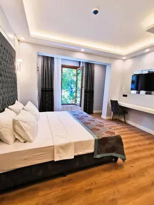 a bedroom with a large bed and a television at Luxx Garden Hotel in Istanbul