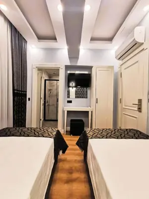 a hotel room with two beds and a fireplace at Luxx Garden Hotel in Istanbul