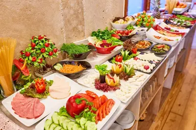 a buffet line with many different types of food at Ardey Hotel in Istanbul
