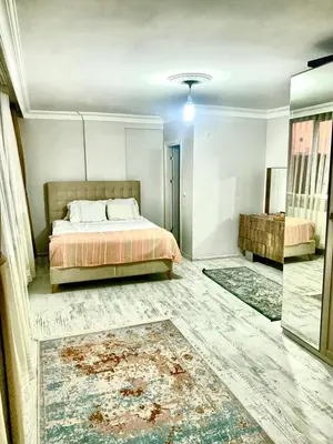 a bedroom with a bed and a rug on the floor at Ahmet Teacher's villa is 6 minutes from Istanbul airport in Arnavutköy