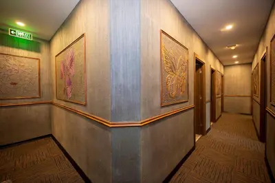 a hallway of a building with paintings on the walls at Comfort Point in Istanbul