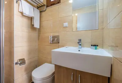 a bathroom with a white sink and a toilet at Lavin Hotel & Suites in Istanbul