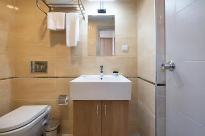 a bathroom with a white sink and a toilet at Lavin Hotel & Suites in Istanbul
