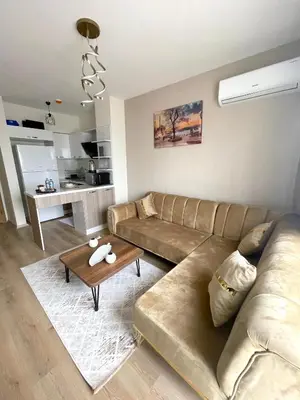 a living room with a couch and a table at Classic Suite MS33 in Esenyurt