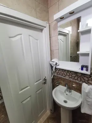 a bathroom with a white door and a sink at Efzen hotel in Istanbul