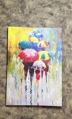 a painting of people with umbrellas in the rain at Gran Brn Hotel Taksim in Istanbul