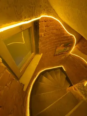 an overhead view of a staircase with a window at Golden Arrow Hotel in Istanbul