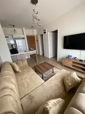 a living room with a couch and a flat screen tv at Classic Suite MS34 in Istanbul