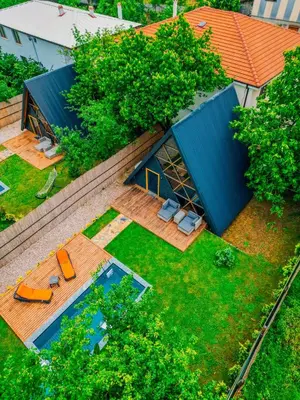 an overhead view of a house with a yard with chairs at Dark Sapanca in Sapanca