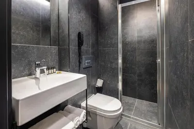 a bathroom with a sink and a toilet and a shower at Marius Hotel in Istanbul