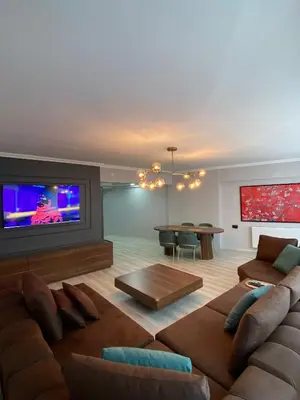 a living room with a couch and a tv at Whole Apartment at The Heart of Sisli Nisantasi K in Istanbul