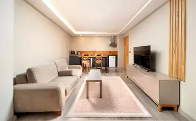 a living room with a couch and a tv at Park Çağlayan Hotel in Istanbul
