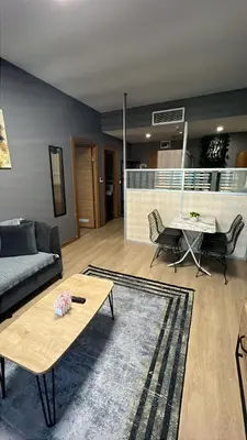 a living room with a couch and a table at Nur Sena's House in Istanbul