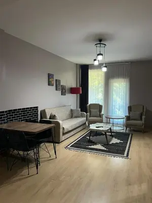 a living room with a couch and a table at Nur Sena's House in Istanbul