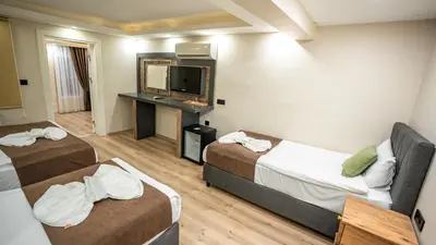 a hotel room with two beds and a television at MİLA SUİTES TAKSİM in Istanbul