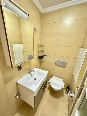 a bathroom with a sink and a toilet at Elegance Aparts Cihangir in Istanbul