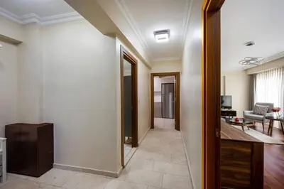 a hallway with a living room and a living room at Lovely bright central modern 1Bed1Bath! #159 in Istanbul