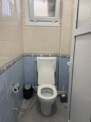 a small bathroom with a toilet with a window at Only For Families Apartment in Istanbul