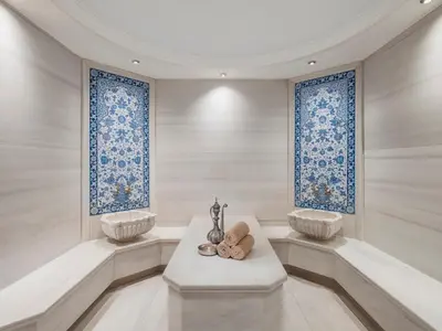 a room with blue and white walls and windows at Selectum City Ataşehir in Istanbul