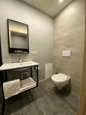 a bathroom with a toilet and a sink and a mirror at Li Hotel Pera in Istanbul