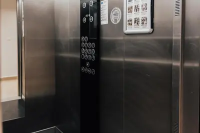 a close up of a stainless steel elevator at Elysium Soul Residence in Istanbul